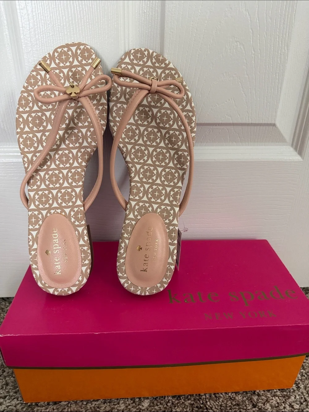 Kate Spade blush pink patterned bow sandals
